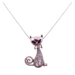 Shag Wear Womens Silvertone Cat with Bow Tie and Crystals Necklace NWT